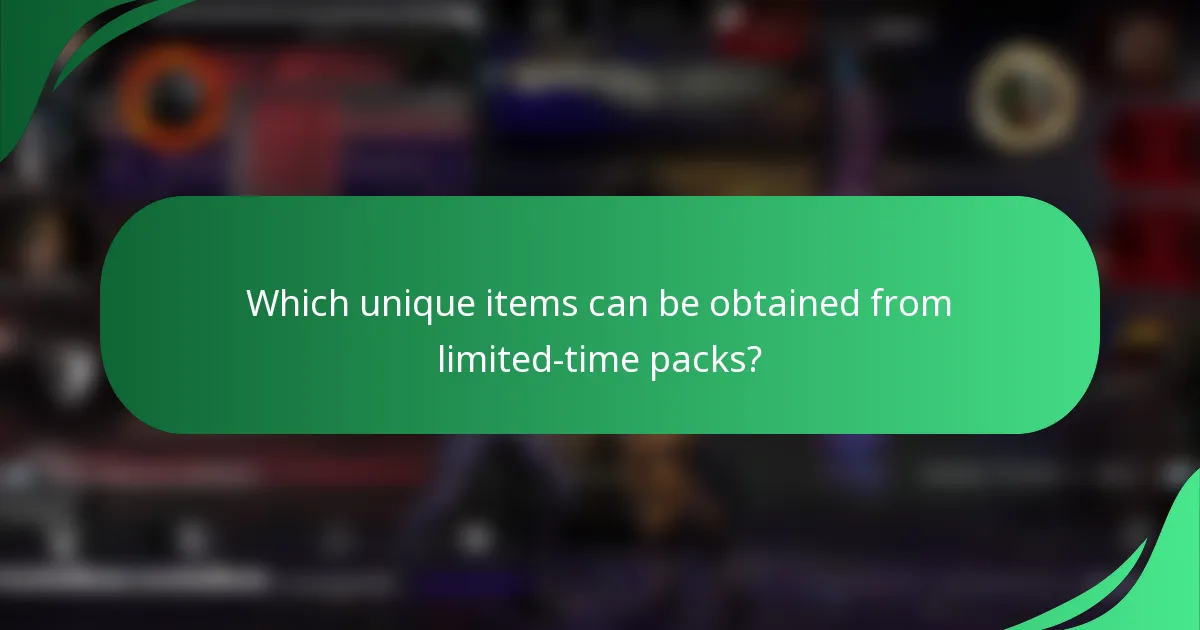 Which unique items can be obtained from limited-time packs?